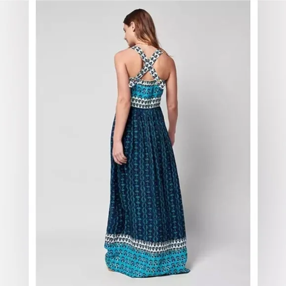 Faherty Gracie Maxi Blue Bali Bloom Linen Maxi Dress Size Small - Picture 2 of 11
